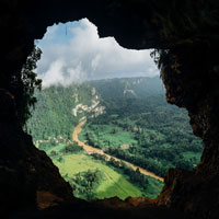 Image of view from inside a cave.